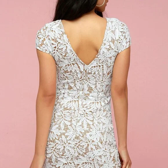 Right Sheer, Right Now White Lace Bodycon Dress - Picture 3 of 8